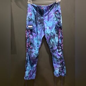 UFO Cargo Rave Pants Girls "Hipster"  Purple / Blue Tie Dye Sz L Cotton Women
